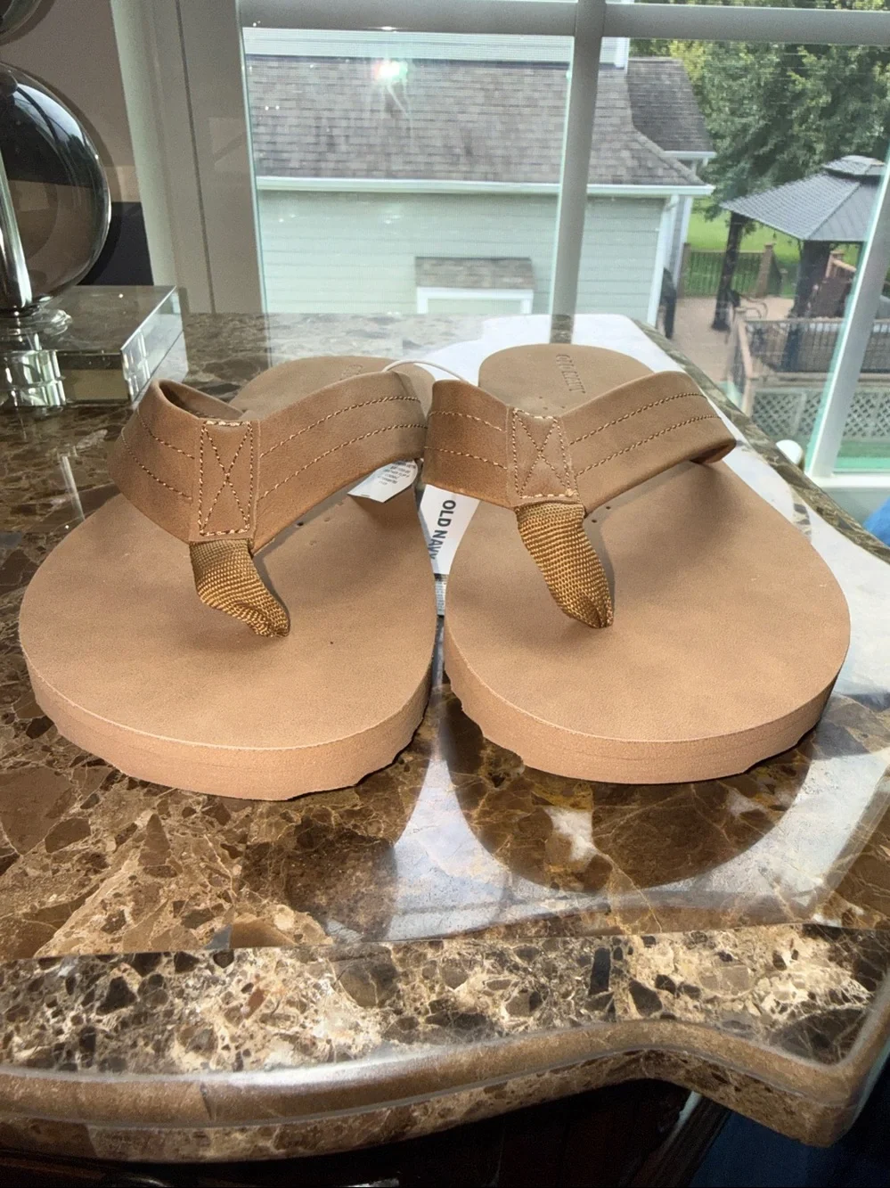 NWT. Size 5-6 big boys faux suede brown flip flops from Old Navy.